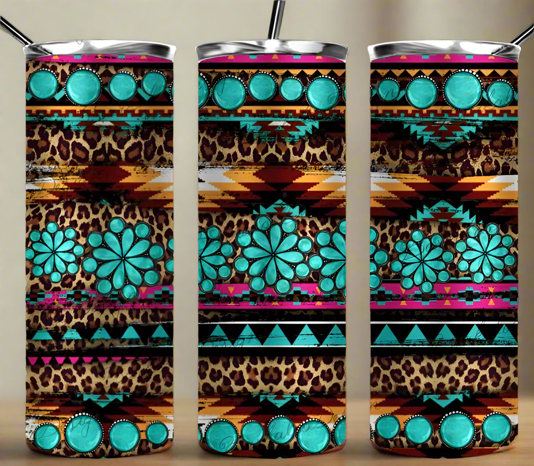 Teal & pink Leopard Aztec 20oz Tumbler